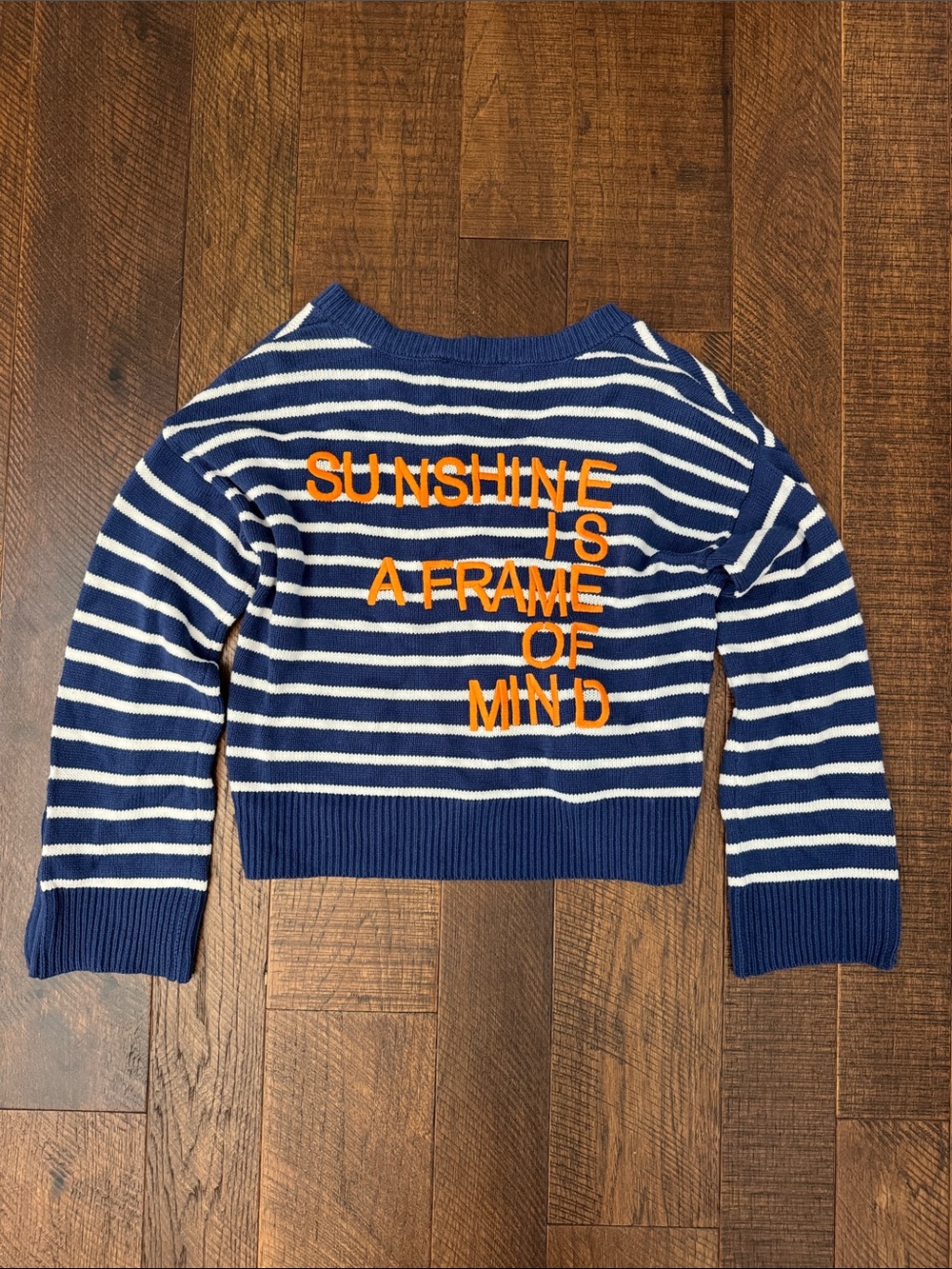 Kerri Rosenthal Sweater Blue White Striped Sunshine Is A Frame of Mind